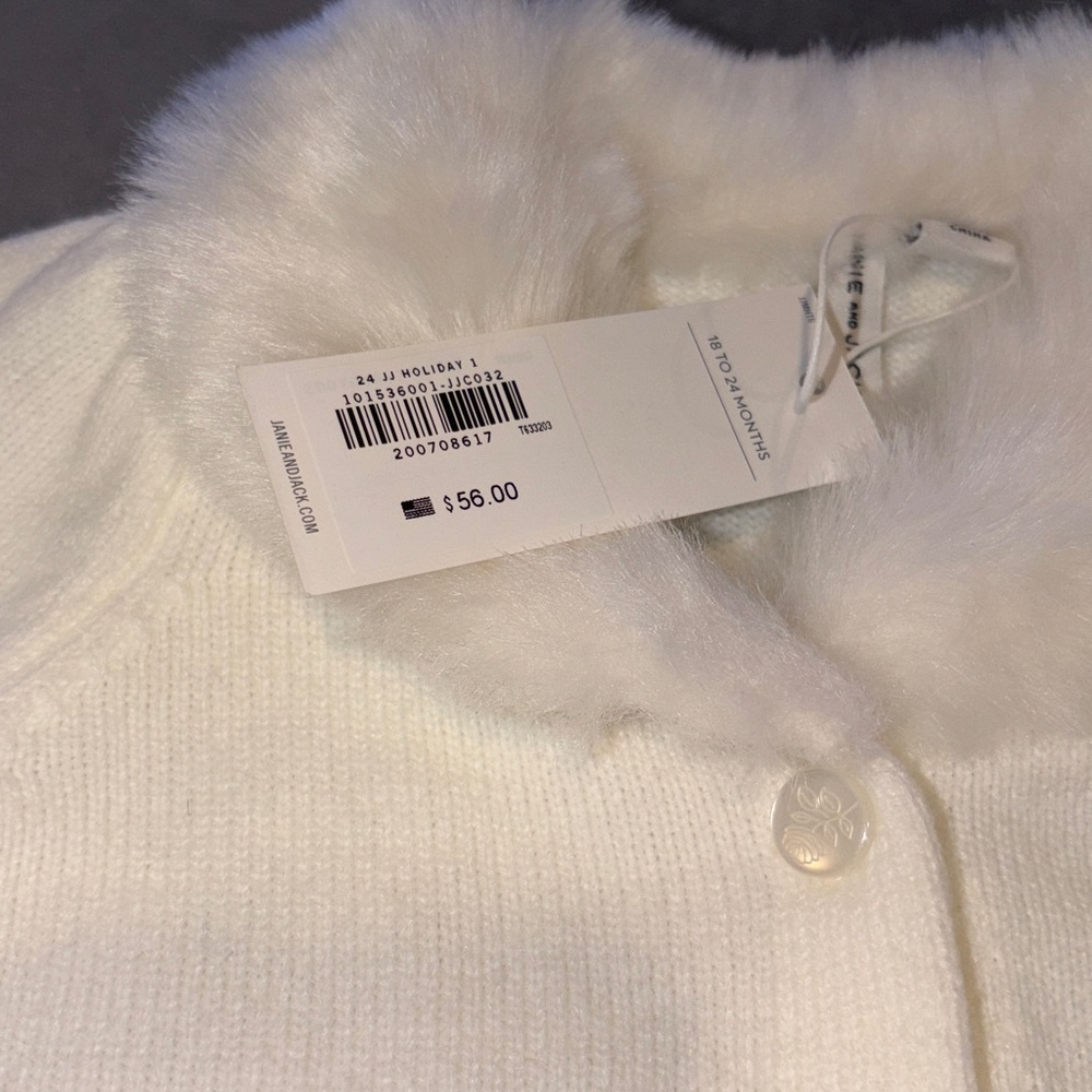 Janie & jack white fur trim cardigan sweater 18-24 mos new nwt jacket dressy - Picture 3 of 3